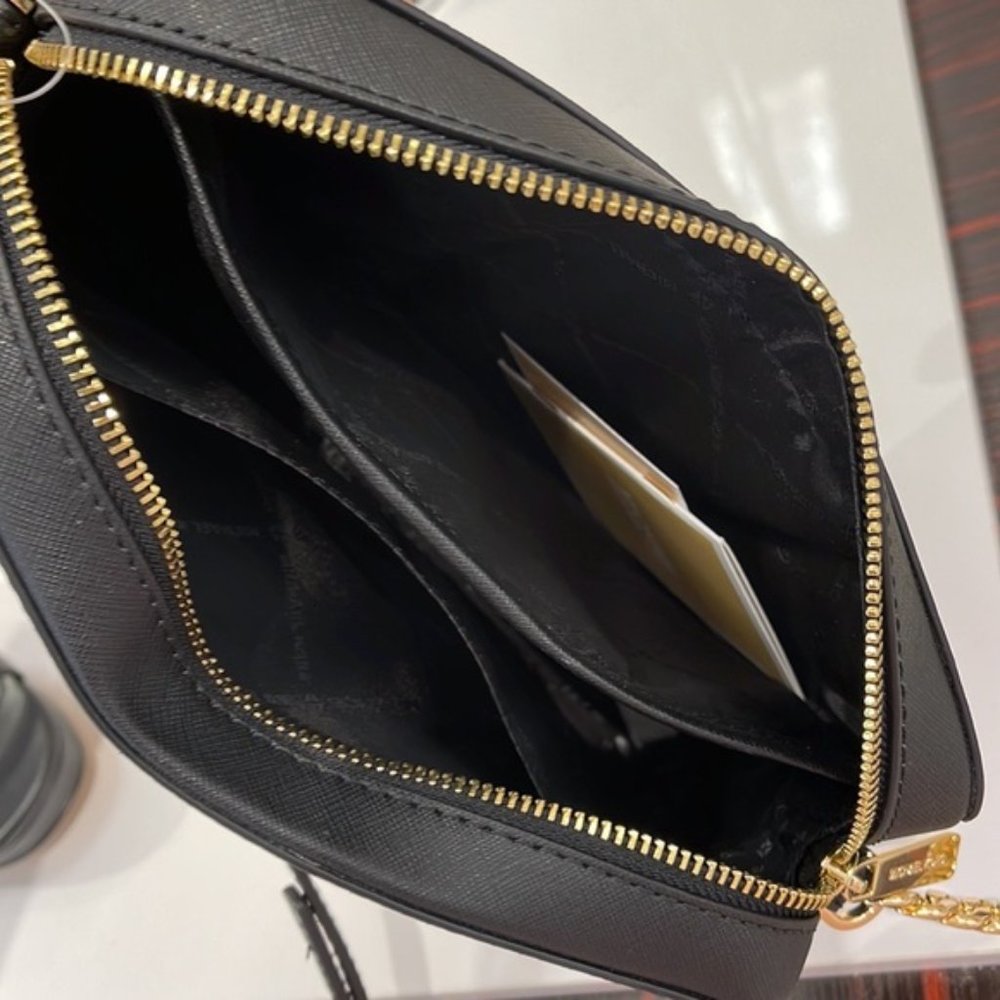 Michael Kors Jet Set Item Large East West Zip Crossbody Leather Black - Picture 11 of 16